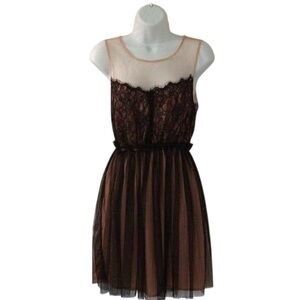Fit &‎ Flare Mini Dress Tan with Black Tulle